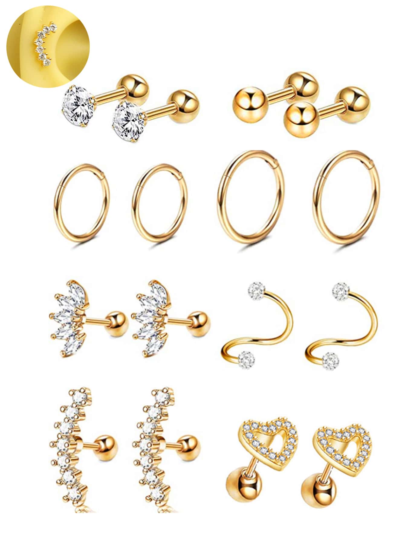 Conch Earring Hoop - SGIAWETA - Lot de 16 boucles